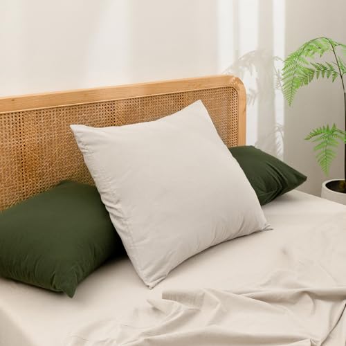 BESTOUCH Washed Cotton Pillowcases Linen Feel Linen Grey Euro - 100% Washed Cotton, Linen Feel, Soft Wrinkle Texture, Envelope Closure, Breathable Lightweight Durable Comfy, 2 Pcs No Insert