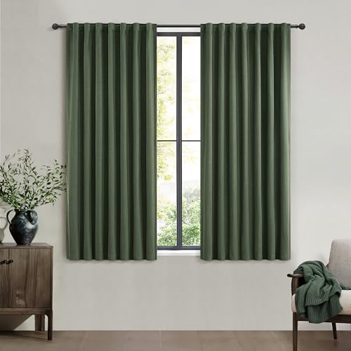 "Living Room Dark Olive Green Black Out Curtains 72 Inch Long 2 Panels Set, Thermal Insulated Heat Blocking Curtain for Window Vintage Drapes for Bedroom Hooks&Rings&Back Tab (50""W x 72""L, Loden)"