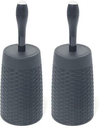 Addis 517484 Faux Rattan Round Toilet Brush Set with Internal Detergent Injection System, Charcoal Grey (Pack of 2)
