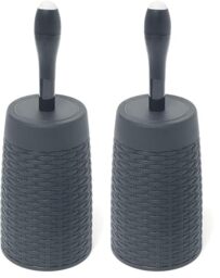 Addis 517484 Faux Rattan Round Toilet Brush Set with Internal Detergent Injection System, Charcoal Grey (Pack of 2)
