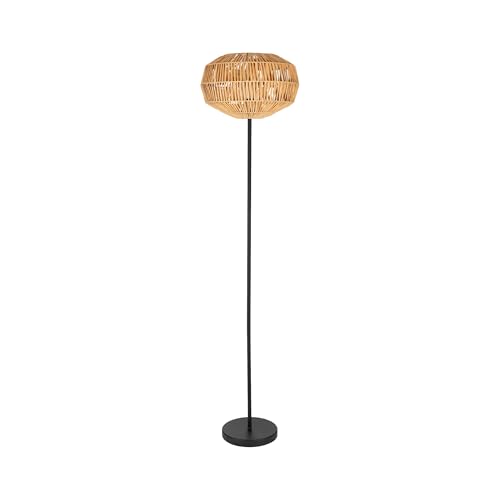 Eglo Floor lamp Sheldon, floorlamp for Living Room, Boho Standing Light, Black Metal and Raffia Paper lampshade, E27 Socket, 153.5 cm