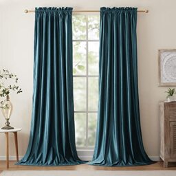 Teal Velvet Curtains 108 inches for Living Room Luxury Room Darkening Noice Reducing Curtain Elegant Bedroom Thermal Insulated Modern Bluish Green Heavy Soundproof Rod Pocket Window Drapes 2 Panels