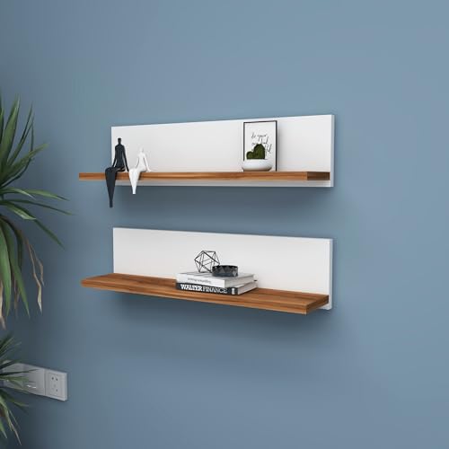 Stylish Wall Shelf (2 Pieces), White, 60 x 15 x 13 cm, 100% Melamine Coated Particle Board, Space-Saving Design for Modern Home and Office