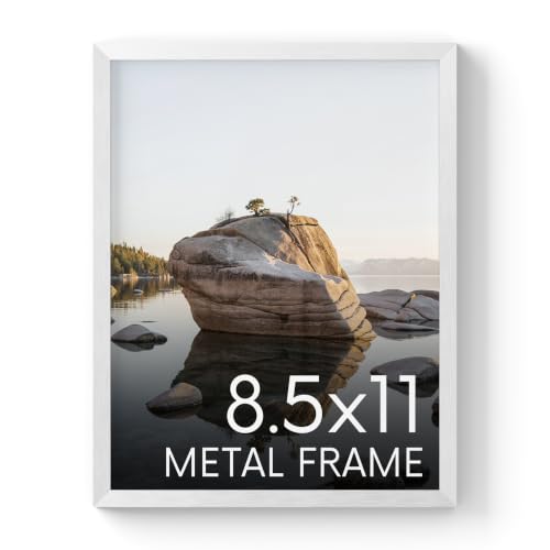 HAUS AND HUES 8.5x11 White Picture Frame - Aluminum Photo Frames for Wall Collage, Shatterproof Plexiglass - Perfect for Diplomas, Documents, Certificates (8.5x11 in, White)