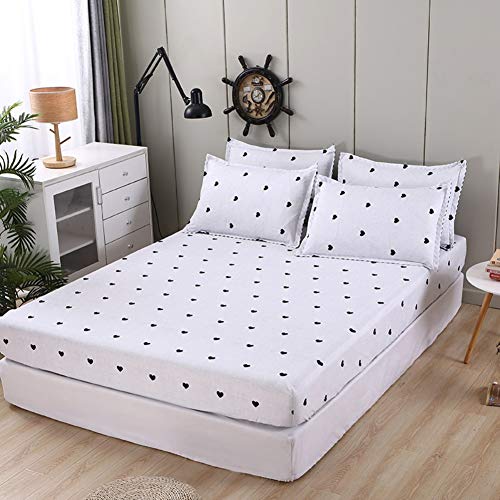 Cute Heart Pattern Fitted Sheet for Kids Girls Twin Size Lovely White Black Bedroom Decor Bed Sheet Set Girly Cartoon Love Geometric Bedding Set Children Modern Design Bed Cover with 1 Pillow Case
