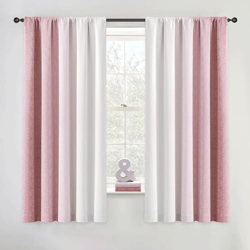 Geomoroccan Ombre 100% Blackout Curtains 63 Inch Length 2 Panels for Nursery Bedroom Pink White Gradient Patterned Room Darkening Noise Reducing Rod Pocket Window Treatment Drapes