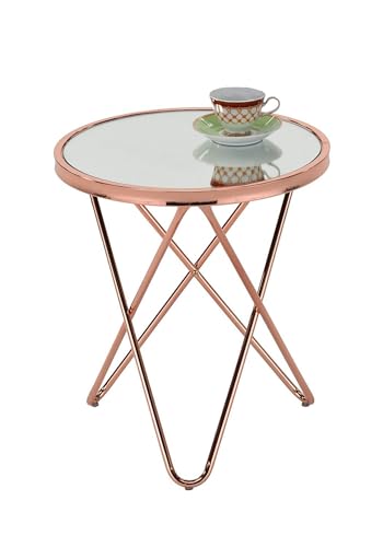 ASPECT Porto Round Side End Coffee Table, Glass, Copper/Mirror, 45 x 45 x 50 cm, STB39/MR