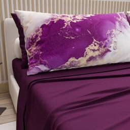 PETTI Artigiani Italiani - Double Bed Sheets in Cotton with Pillowcases in Digital Print, for Double Bed, Complete Fitted Sheet with Corners, Plum, 100% Made in Italy