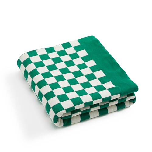 "YIRUIO 100% Pure Cotton Throw Blanket Checkered Lightweight Ultra-Thin Knit Weave for Living Room Bedroom Kitchen Bed Couch Sofa Farmhouse (Sage Green, 51"" L x 63"" W)"