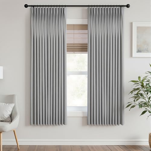 Mrs.Naturall 42x63 Inches Long 2 Panel Set Room Darkening Grey Pinch Pleated Linen Curtains