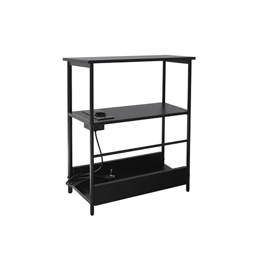 Relaxdays side table with power socket & USB ports, 2 shelves & magazine rack, HWD: 58x45x18 cm, black bedside table
