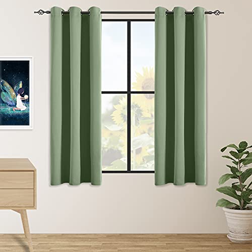 JSFLY Blackout Curtains for Bedroom 2 Panels 42 W x 54 L Long Greyish Green - Thermal Insulated Light Blocking Room Darkening Curtains Solid Grommet Window Drapes for Living room
