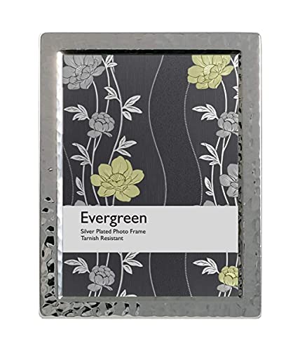 "Evergreen Premium Silver Plated Photo Frame, Distressed Pattern Free Standing or Wall Hung. Landscape Or Portrait 5""x7"" [12x18cm]"