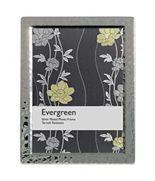 "Evergreen Premium Silver Plated Photo Frame, Distressed Pattern Free Standing or Wall Hung. Landscape Or Portrait 5""x7"" [12x18cm]"