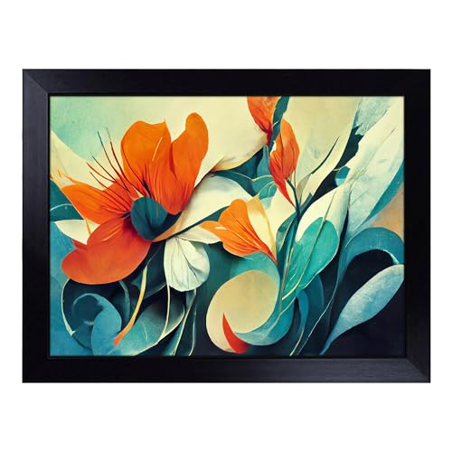 Lap Tray with Bean Bag Cushion, Artistic Flowers Abstract - Handmade in the UK, Raised Wooden Edge, Padded Cushion, Heat-Resistant Wipe-Clean Surface, for Meals, Laptops and Crafts