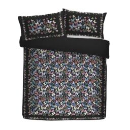 Soiree Papillon Velvet Duvet Cover Set, 100% Recycled Polyester, Double Size 200x200cm, Charcoal, Butterfly Pattern, 2 Pillowcases