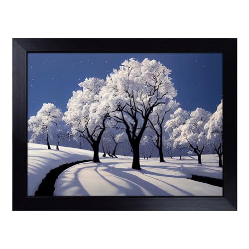 Lap Tray with Bean Bag Cushion, An Insightful Winter Forest - Handmade in the UK, Raised Wooden Edge, Padded Cushion, Heat-Resistant Wipe-Clean Surface, for Meals, Laptops and Crafts