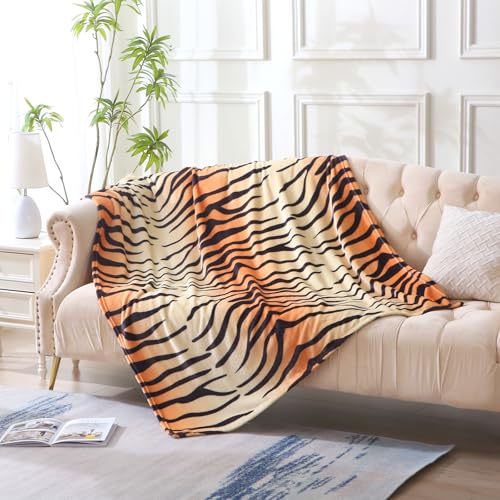 "MERRYLIFE Tiger Stripe Print Throw Blanket Decorative Fleece Throw - Ultra-Plush Colorful - Couch Blanket Travel Lap - Home Gift Use(50"" 60"",Tiger)"