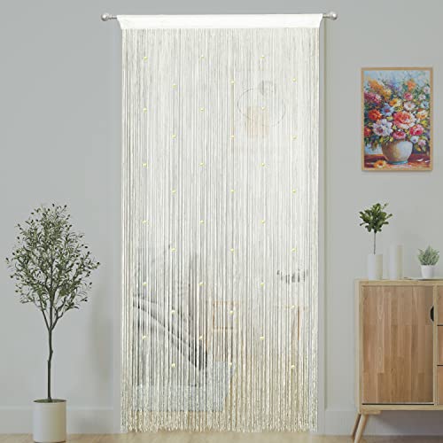 YaoYue Beaded String Curtain Door Curtain for Front Doors with Fringe Tassels Beaded Hanging Curtain Hippie Decor for Window, Hallway, Entryway, Wall, Closet, Bedroom