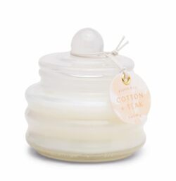 Paddywax Scented Candles Beam Collection Small Artisan Luxury Glass Jar Candle with Lid, 85g, Ivory - Cotton & Teak