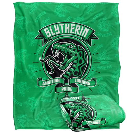 HARRY POTTER Blanket, 152 x 127 cm Slytherin Varsity Badge Silky Touch Super Soft Throw Blanket