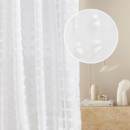 ROOM99 Casablanca Eyelet Curtain 350 x 250 cm Width x Height Living Room Transparent Modern Curtain Scarf Living Room Bedroom White Pompoms 1 Piece
