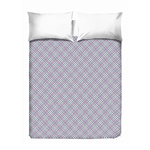 PENSIERI DELICATI Double Bed Sheet 260 x 280 cm, Single Sheet 100% Cotton Pique, Ideal as a Furniture Towel, 2 Squares Scotty Pink Pattern, 100% Made in Italy