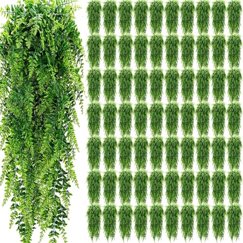 Geosar 110 Pcs Artificial Hanging Plants 32 Inch Hanging Boston Ferns Plastic Fake Plants for Wall Room Garden Wedding Garland Indoor Outdoor Decoration, No Basket