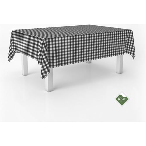 ECOMMERC3 - Stain Resistant Vichy Tablecloth for Rectangular Table Size 140 Round - Vichy Tablecloth with Extra Soft and Waterproof Touch Black