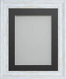 Frame Company Lynton Rustic White Photo Frame with Grey Mount, 10x8 for 8x6 inch, fitted with perspex