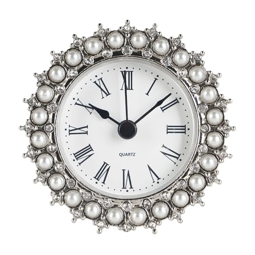 NIKKY HOME Small Table Clock Silent Battery Operated 3 Inch for Living Room - Mini Crystal Clock for Living Room, Bedroom, Quartz Analog Movement, White, Gift Choice