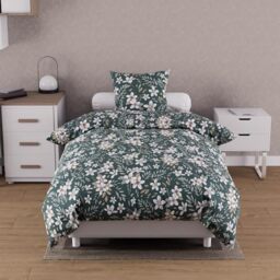 Soleil d'ocre, Manon Cotton Duvet Cover Set 57 Thread Count 140 x 200 cm Green