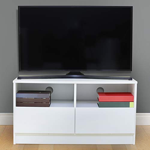 BuildRapido 2 Drawer TV Unit with Cable Management Hole-Simple Easy Assembly, Particle Board, White, W90cm x D40cm x H44.5cm, BR004