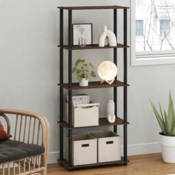 Furinno TURN-N-TUBE Tool-Free 5-Tier Book Shelf, Black Walnut