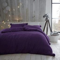 GC GAVENO CAVAILIA Pom Teddy Fleece Duvet Set Plain, Thermal Quilt Cover, Fuffly & Warm Bedding with Pillowcases, Polyester, Purple, Double