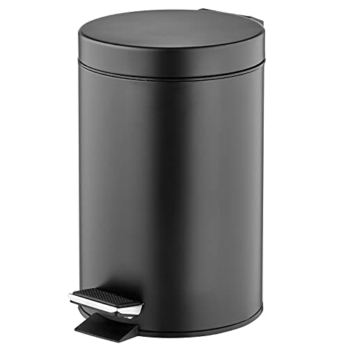 mDesign Pedal Bin ??? Metal Waste Bin with Pedal, Lid and Plastic Bucket Insert ??? for Bathroom, Kitchen, and Office ??? 3 Litre Household Rubbish Bin with Ergonomic Design ??? Black