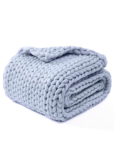YNM Original Hand Knitted Throw Blanket - Soft, Breathable and Portable Medium-Weight Chunky Knit Throw for Couch, Sofa, Bed and More - Stylish Home Décor Piece (Lunar Grey, 100x130 cm)