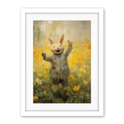 Artery8 Tulips and Rabbit Watercolour Fun Kids Baby Nursery Artwork Framed Wall Art Print 18X24 Inch