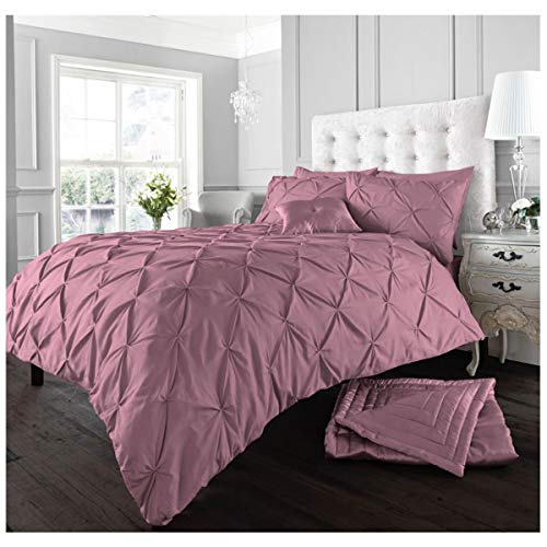 GC GAVENO CAVAILIA Luxury Pintuck Duvet Cover Single, Polycotton Pinch Pleat Bedding Sets, Washable Quilt Covers With Pillow Case Rose