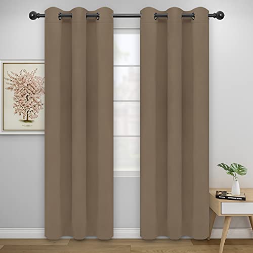 Easy-Going Blackout Curtains for Bedroom, Solid Thermal Insulated Grommet and Noise Reduction Window Drapes, Room Darkening Curtains for Living Room, 2 Panels(42x84 in, Camel)
