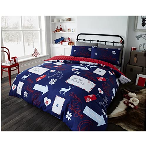 GC GAVENO CAVAILIA Reversible Snowflake Duvet Set, Xmas Bedding Double Bed Set, Breathable Comforter Cover, Navy