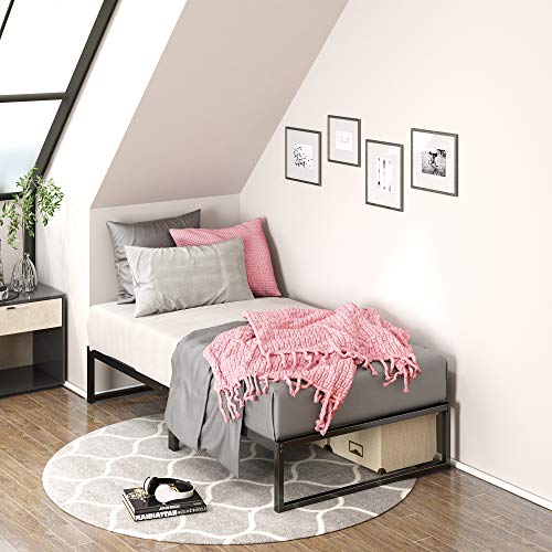 Zinus Lorelai Metal Bed Frame - Single 90x190 cm - 31 cm High - For Adults, Kids, Teenagers - Steel Slat Support - Underbed Storage Space - Easy Assembly - Black