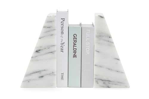 Fox Run Triangular 100% Natural Polished White Marble Bookends