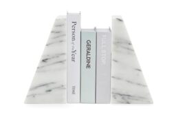 Fox Run Triangular 100% Natural Polished White Marble Bookends
