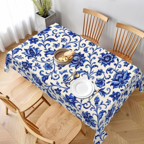 mutakin Blue Floral Tablecloth Rectangle Table Cloth Washable Table Cover for Decoration Kitchen Dining Room 60x90 Inch