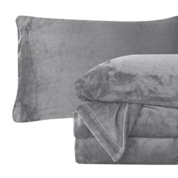 Elegant Comfort Luxuriously Soft 4-Piece Velvet Plush Flannel Sheet Set - Premium Quality - Cozy Warm, Anti-Static, Non Pilling Fuzzy Velvet Flannel Fleece Deep Pocket Sheet Set - Cal King, Gray