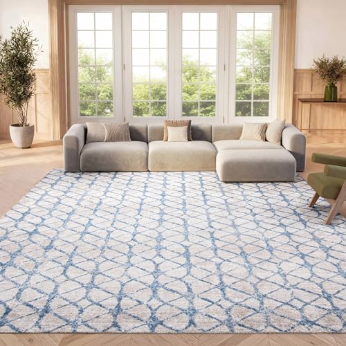 Safavieh Geometric Rug for Living Room, Dining Room, Bedroom - Amelia Collection, Short Pile, in Grey and Blue, 244 X 305 cm