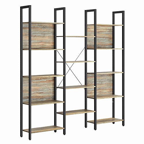 VASAGLE Bookcase, Bookshelf with 14 Shelves, Metal Frame, Shelf Unit for Living Room, Home Office, Industrial Style, 24 x 158 x 166 cm, Turquoise Brown and Ink Black LLS107B60
