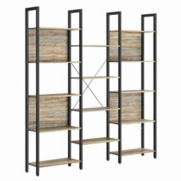 VASAGLE Bookcase, Bookshelf with 14 Shelves, Metal Frame, Shelf Unit for Living Room, Home Office, Industrial Style, 24 x 158 x 166 cm, Turquoise Brown and Ink Black LLS107B60