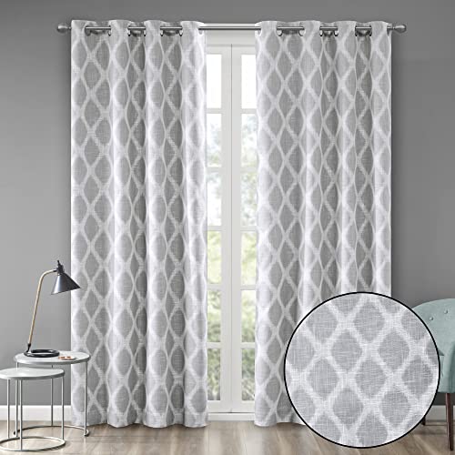 "Sun Smart Blakesly Blackout Curtains Patio Window, Ikat Print, Grommet Top Living Room Decor, Living Room Decor, Thermal Insulated Light Blocking Drape for Bedroom and Apartments, 50"" x 84"", Grey"